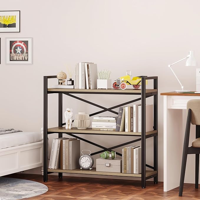 Homeiju 3 Tier Bookshelf 31.49" Width, Wood and Metal Etagere Bookcase - Image 7