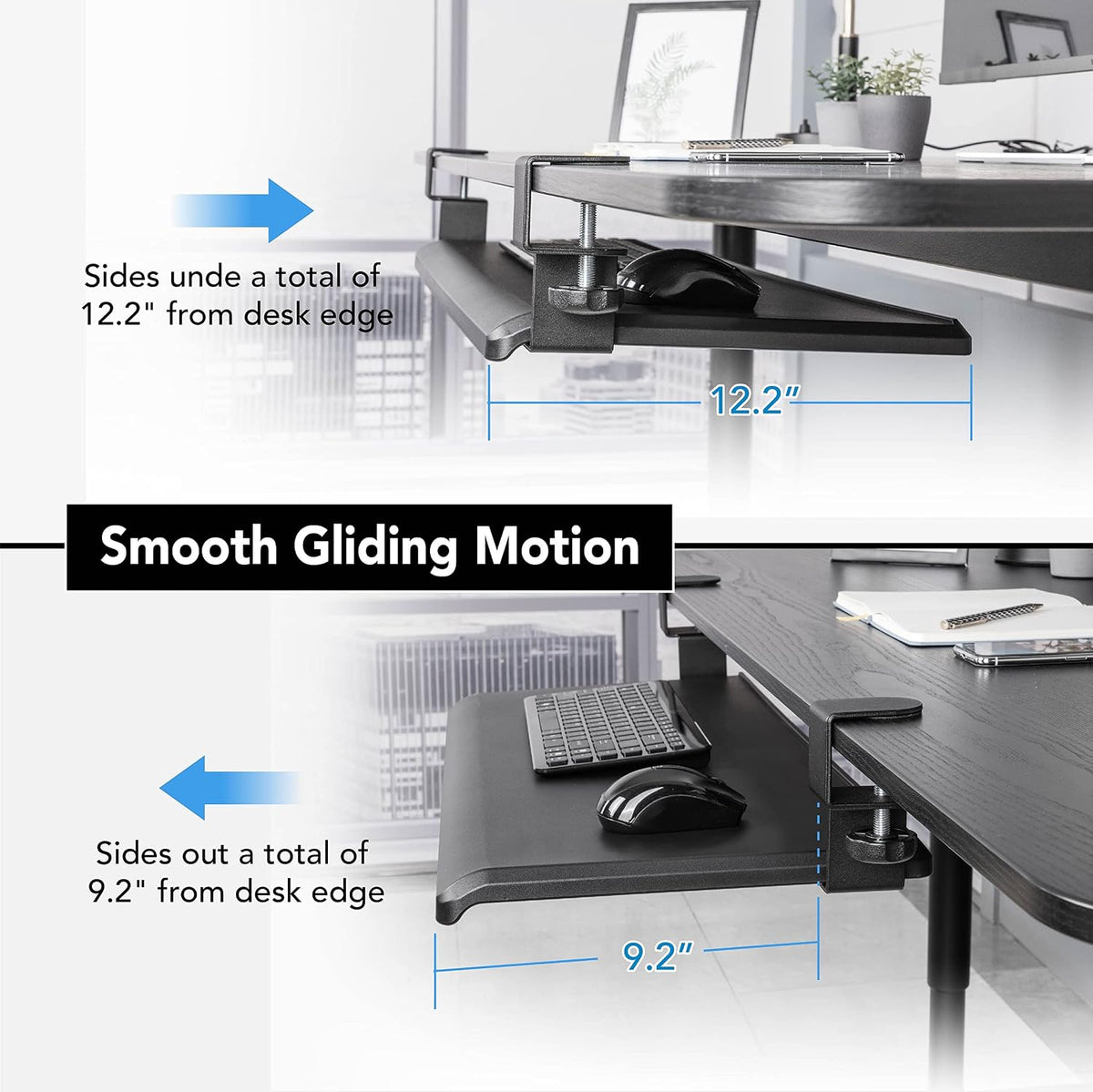 EHO Under Desk Keyboard Tray, Large 27.5" x 12.2" Slide-Out Clamp-O...