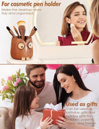 WODTILIFE Cute Owl Pen Holder for desk and walnut Phone Stand, Fun ebony pencil - Image 4