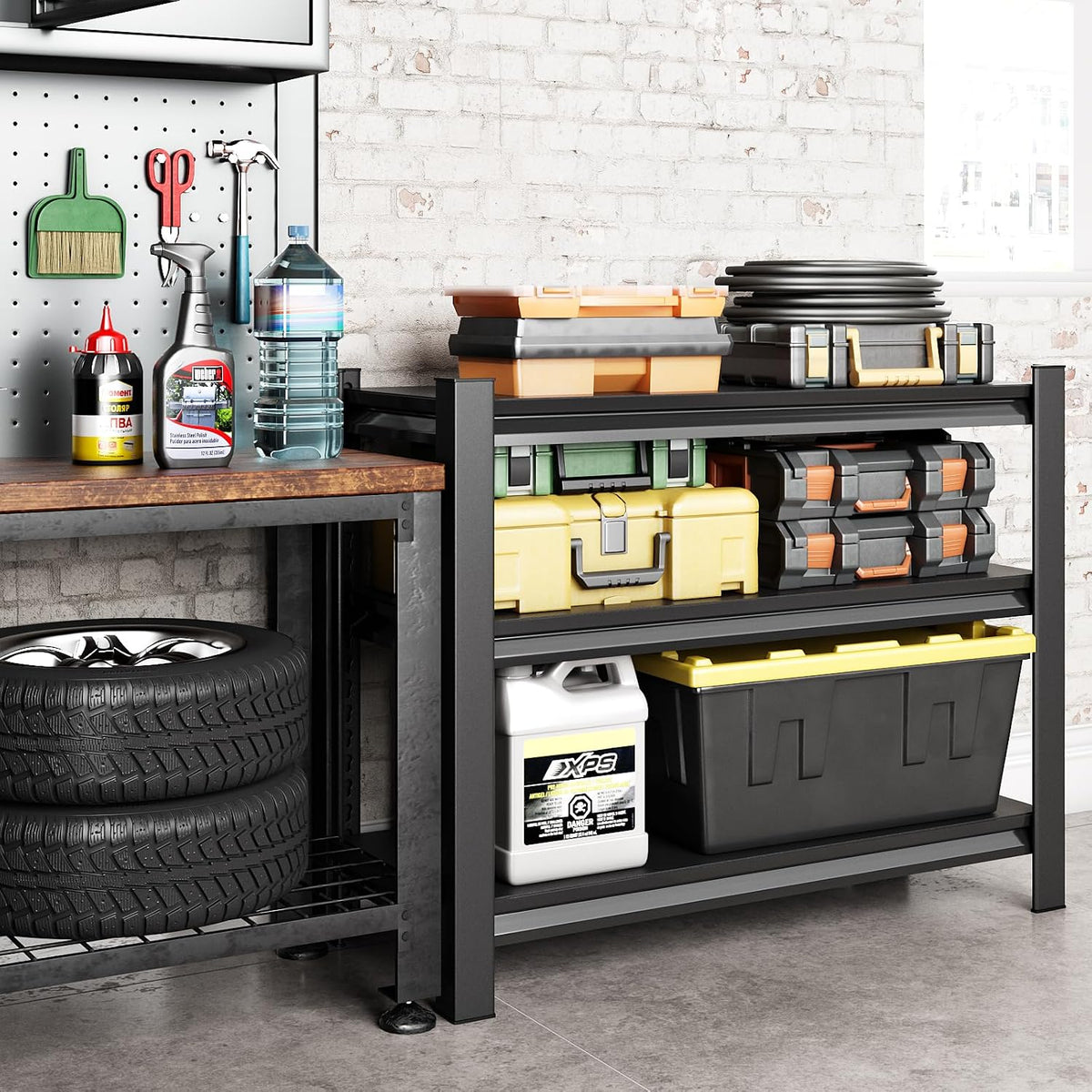 40" w garage shelving heavy duty，1500lbs loads adjustable shown in use
