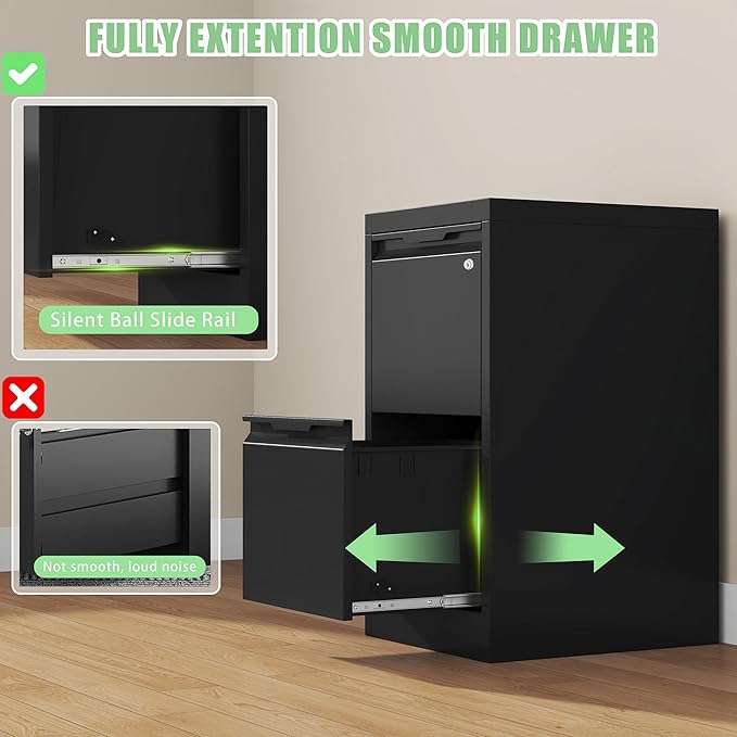 2-Drawer File Cabinet with Lock, Metal Vertical Filing Cabinets - Image 6