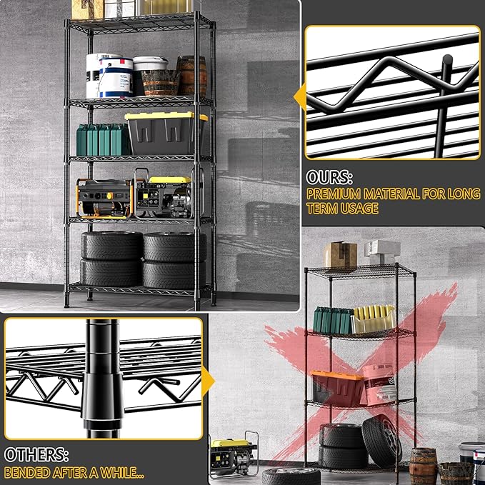 M MZG 1250 lbs 5 Tier Shelf Metal Storage Shelves Shelving Wire Rack Heavy Duty - Image 5