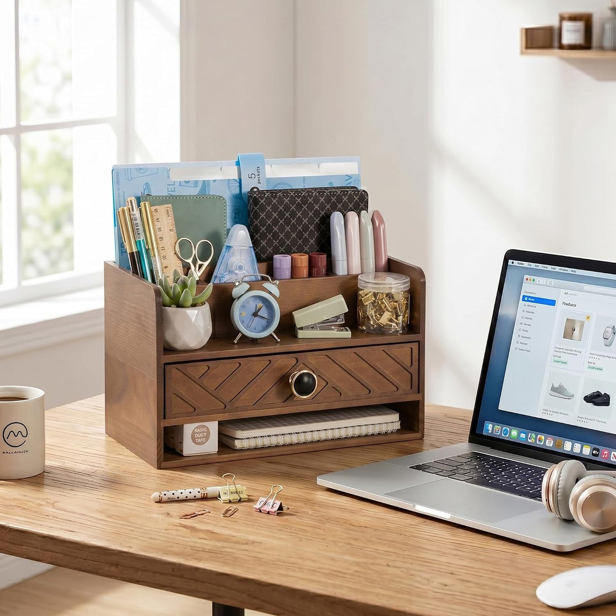 Desk Organizer with Drawer, Countertop Bill Mail Organizer and File Storage