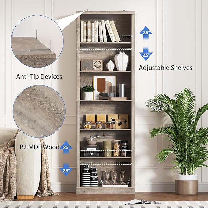 BORNOON 75" Tall Bookshelf, 6-Tier Floor Standing Bookcase - Image 5