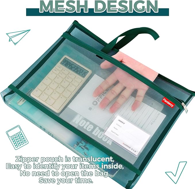 Pendancy Mesh Zipper Pouch A3 Size, Large Double Pocket Lightweight Nylon - Image 4