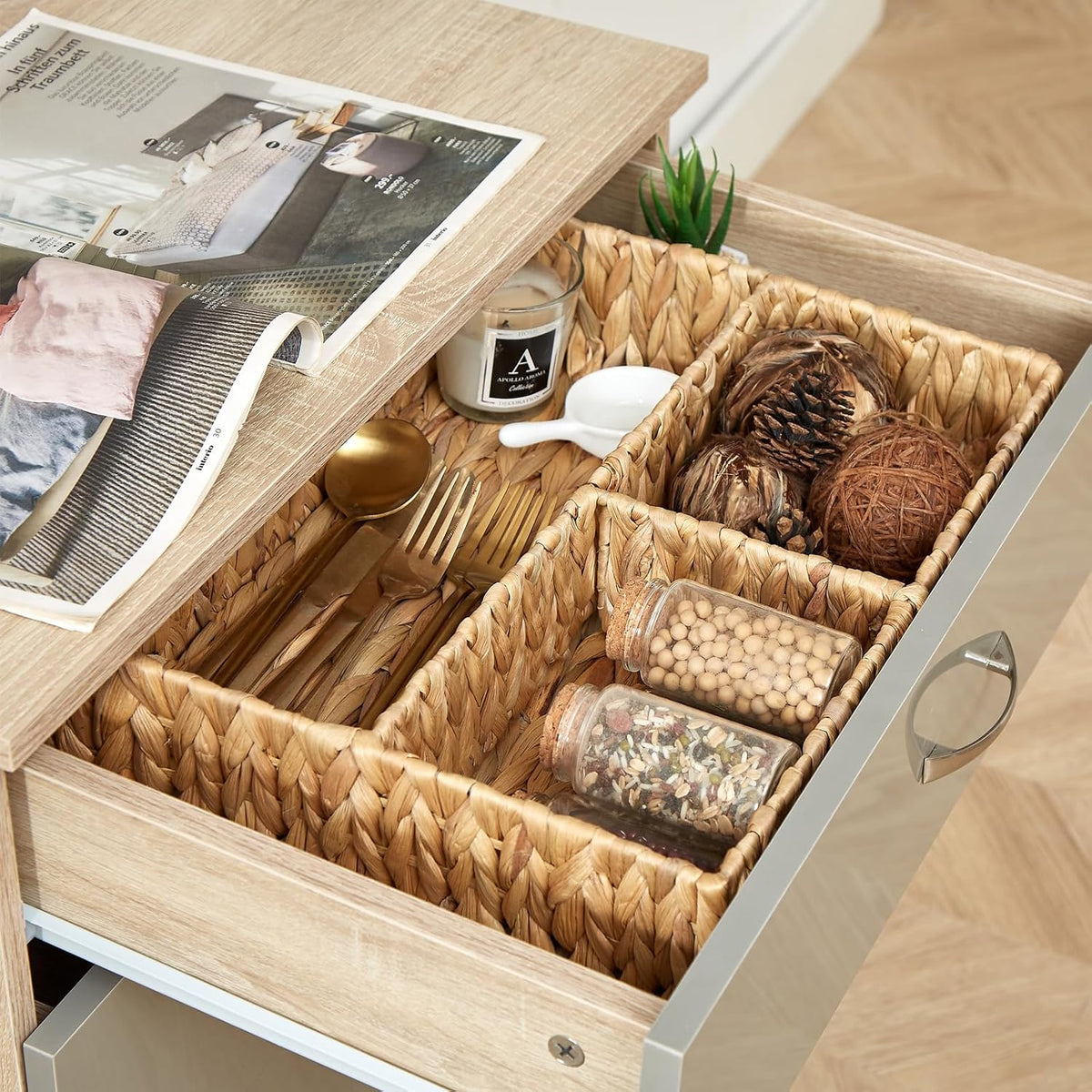 Vagusicc Wicker Divided Storage Basket, Hand-Woven Water Hyacinth Wicker Bask...