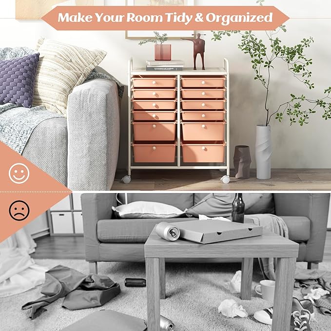 LDAILY 12 Drawer Rolling Storage Cart, Craft Cart Organizer on Wheels w/Metal - Image 9