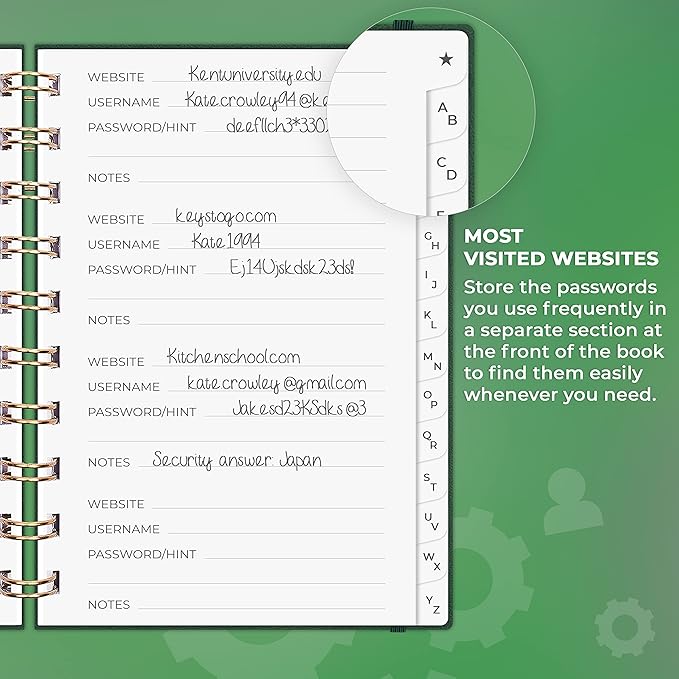 Clever Fox Password Book Spiral – Mini Internet Address & Password Organizer - Image 4