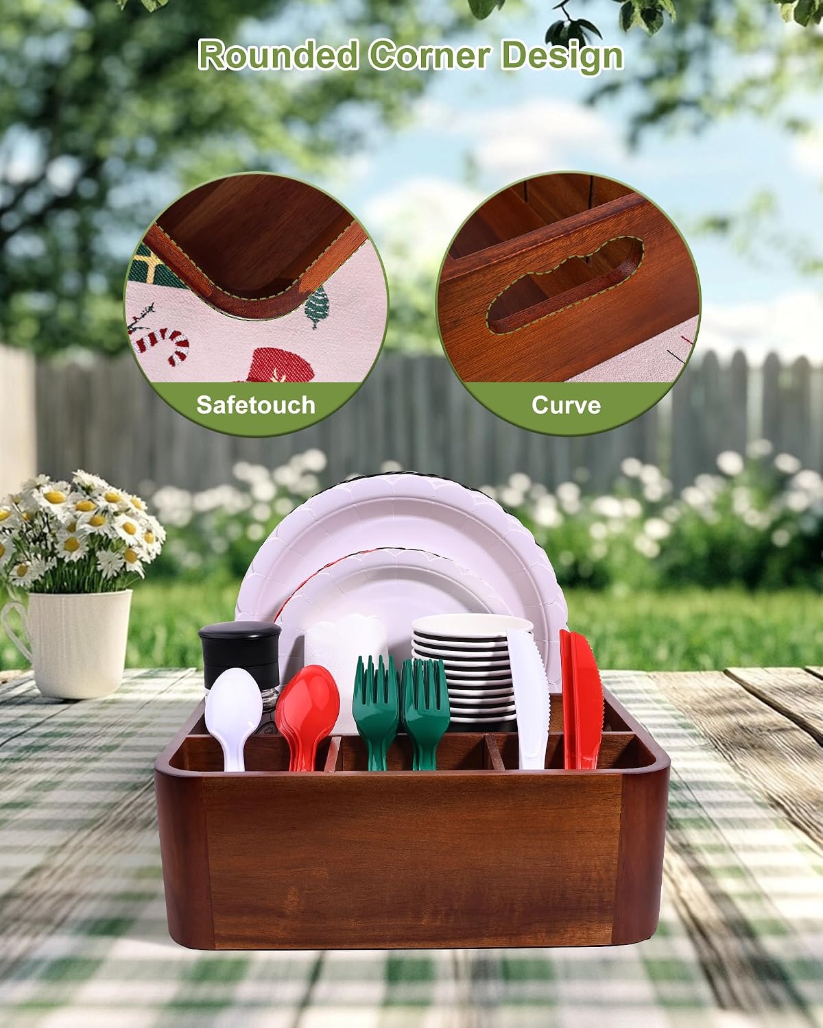 Acacia Wood Utensil Holder, Silverware Caddy for Countertop