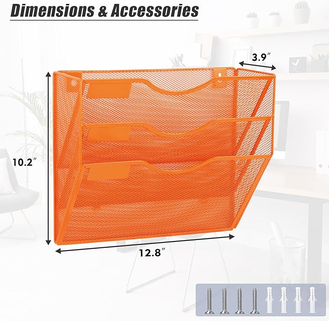 EASEPRES 3 Pocket Mesh Hanging Wall File Organizer, Wall Mounted Mail Paper - Image 2