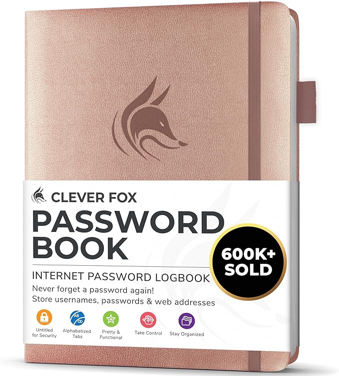 Clever Fox Password Book with alphabetical tabs. Internet Address Organizer by CleverFox