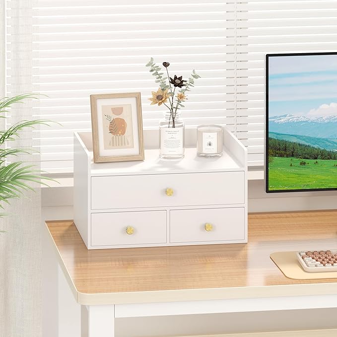 Bamboo Desk Organizer with Drawers Wooden Desktop Storage Drawers - Image 4
