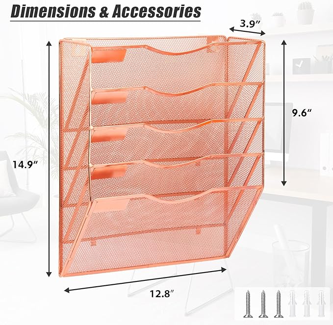 EASEPRES 5 Pocket Mesh Hanging Wall File Organizer, Wall Mounted Mail Paper - Image 2