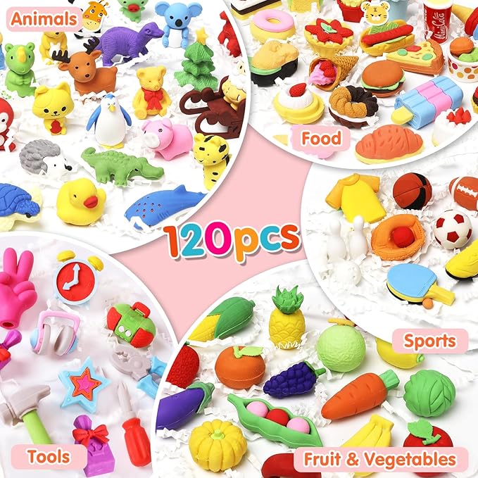 Moosia 120 Pack Animal Pencil Erasers - Image 4