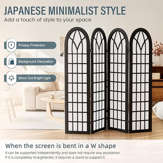 Aletheiawu Room Divider and Folding Privacy Screen, 4 Panel Japanese Shoji - Image 2