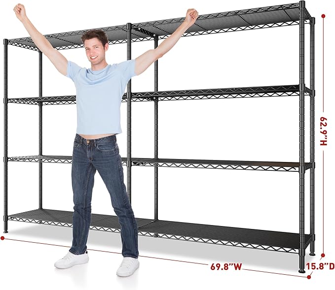 REIBII 69.8" W Storage Shelves 1250LBS Wire Shelving Unit 4 Tier Metal Shelving - Image 3