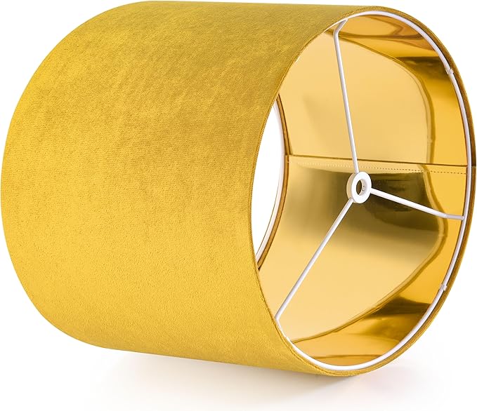GO&SO Yellow Velvet Drum Lamp Shade Set of 2 Medium 13" Top x 13" Bottom x 10" - Image 5