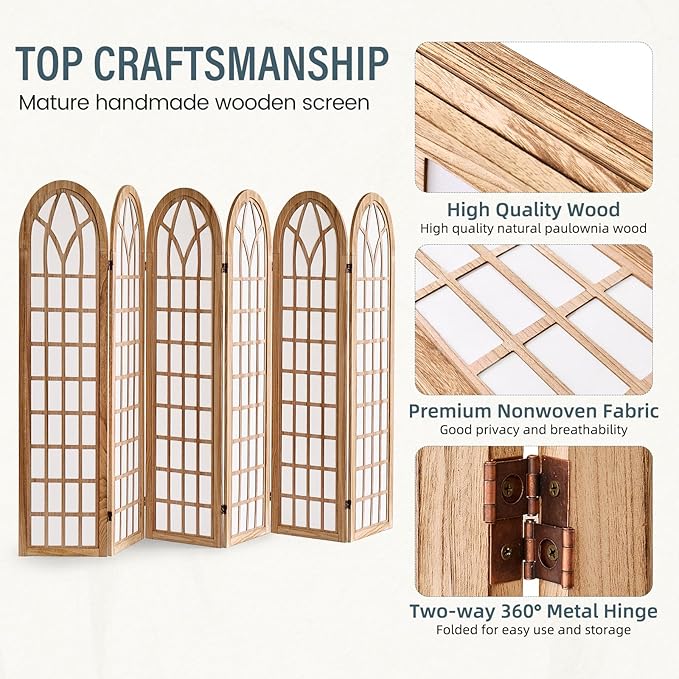 Aletheiawu 6 Panel Room Divider Wall Shoji Screen, Japanese Wood Room Divider - Image 5