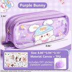 UINSUE Cute Pen case Adorable Bunny Transparent 3-Layer Large Capacity Pencil - Image 6
