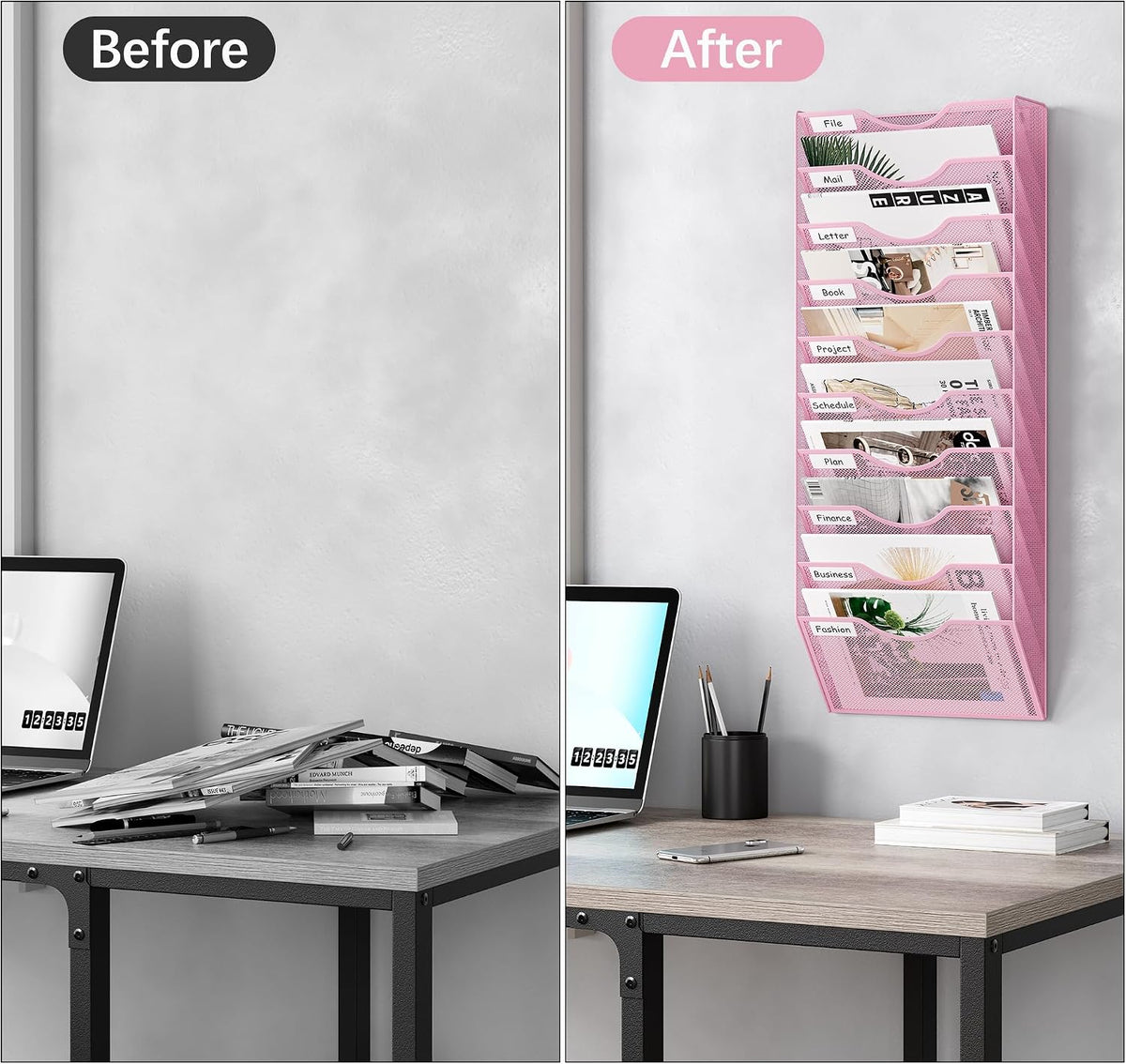 EasyPAG 10 Pocket Mesh Wall File Organizer, Hanging Paper Folder Holder with ...