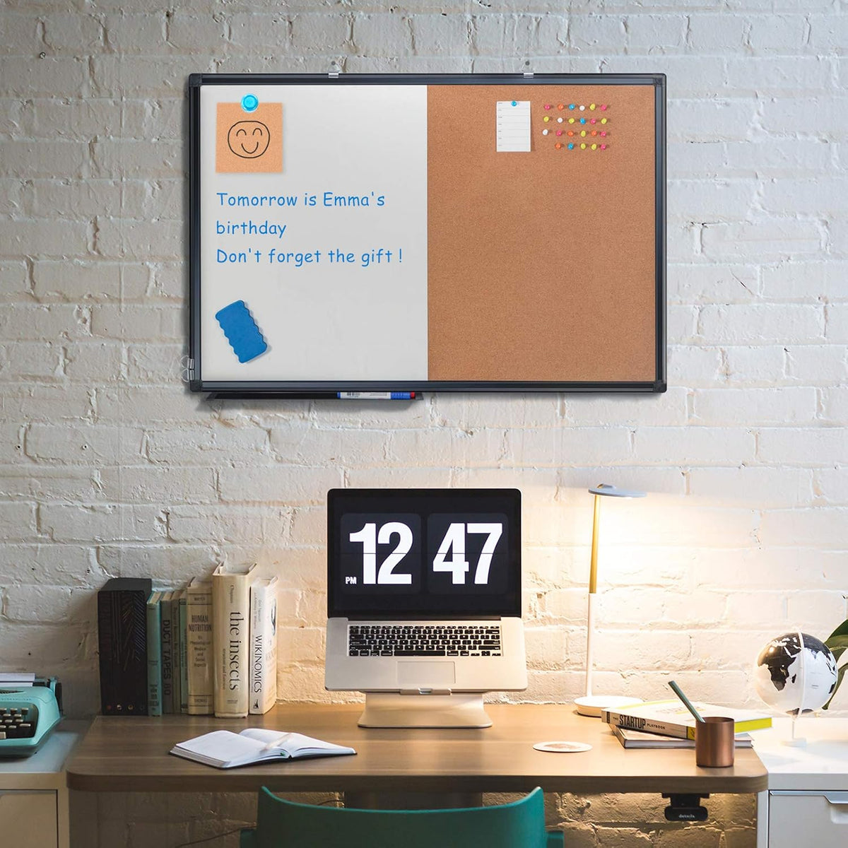 Maxtek Whiteboard and Cork Board Combo 36 x 24 in, Wall Mounted