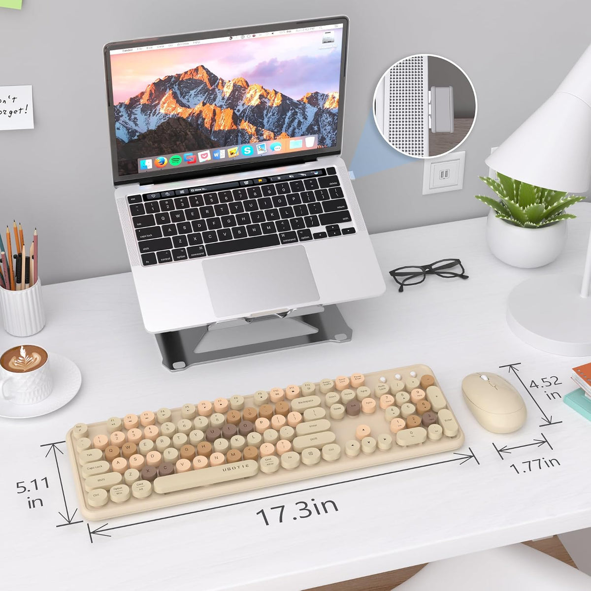 UBOTIE Colorful Wireless Keyboard and Mouse Combo (Milk Tea-Colorful)