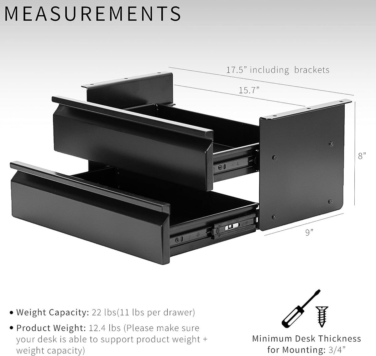 VIVO Black 16 in Slide Out Dual Tier Desk Drawer, DESK-DR02