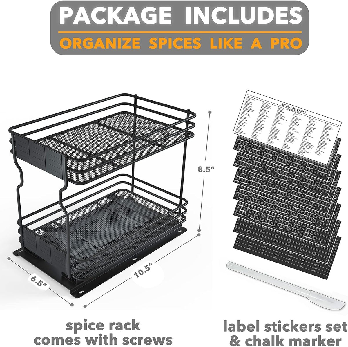 SpaceAid Pull Out Spice Rack Organizer for Cabinet, 2 Drawers 2-Tier, 1 Drawe...