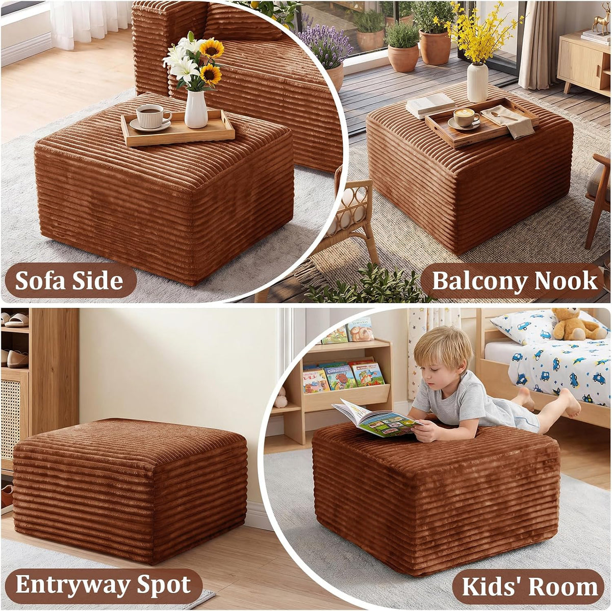 Boneless Ottoman Cloud Foot Rest, Modular Sectional Couch Foot Stool Brown