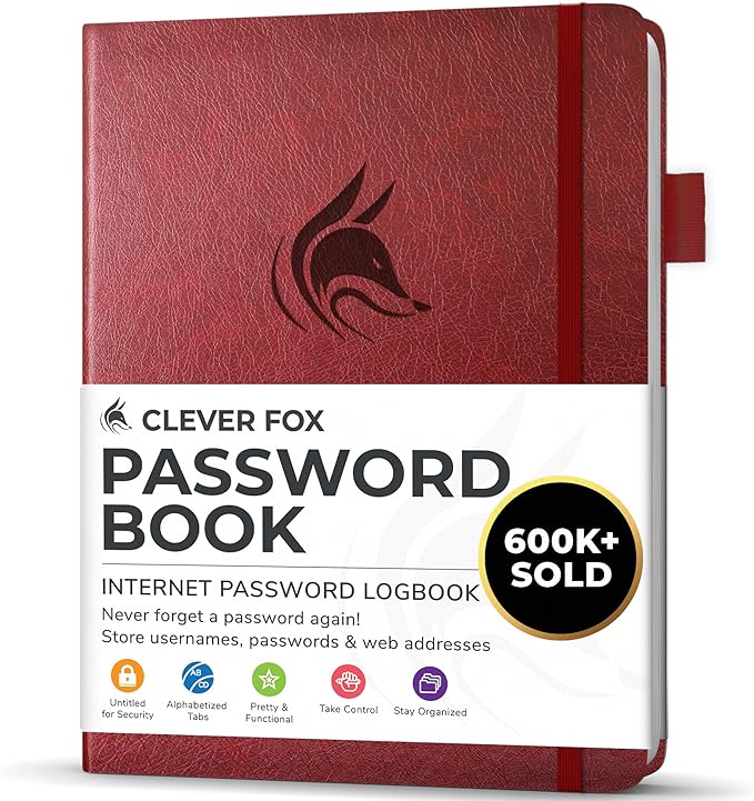 Clever Fox Password Book with alphabetical tabs. Internet Address Organizer by CleverFox