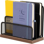 Wooden Desk Mail Organizer, Desktop File Organizer Metal Mesh - Image 2