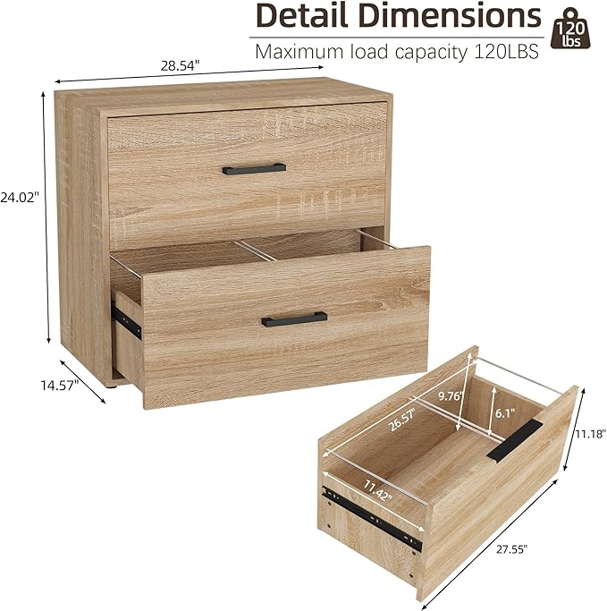 FATIGOS 2 Drawer Lateral File Cabinets, Wooden File Cabinets - Image 3