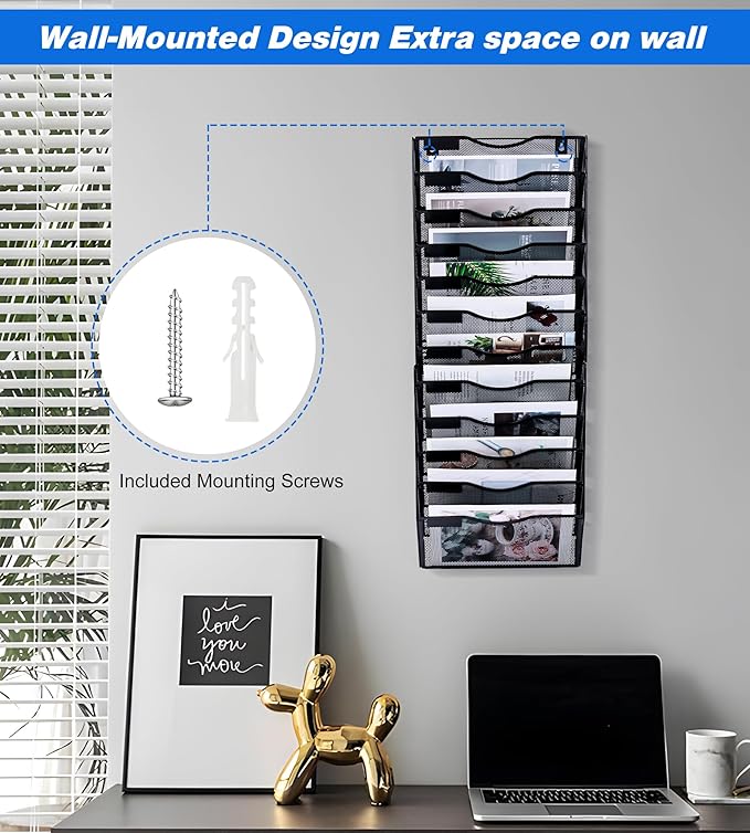 Solinxe Wall File Holder, 12 Pockets Hanging File Folder, Paper Organizer - Image 2