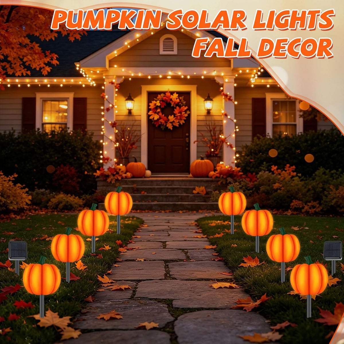 4-in-1 Pumpkin Solar Lights Outdoor Halloween Decorations Fall Stake Lights