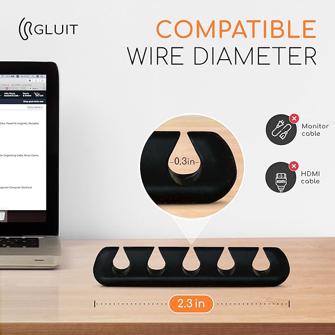 GLUIT Adhesive Desktop Cable Organizer 15 Slots Versatile Cord Holders Wire - Image 4