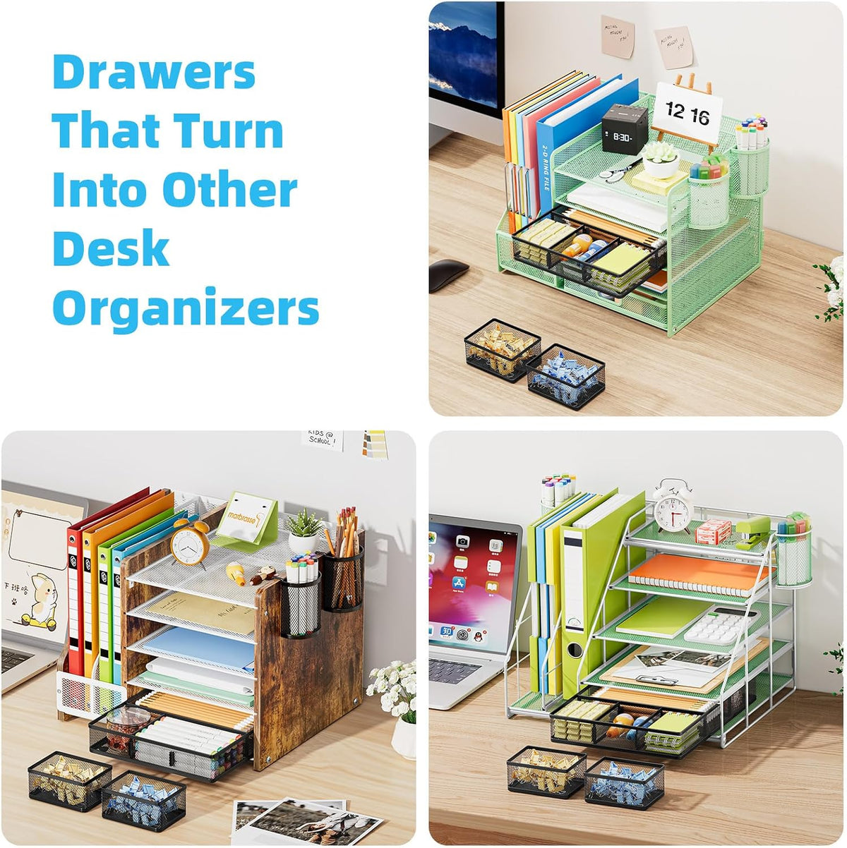 Marbrasse Mesh Desk Drawer Organizer Tray 3 Packs, Black-2PCS
