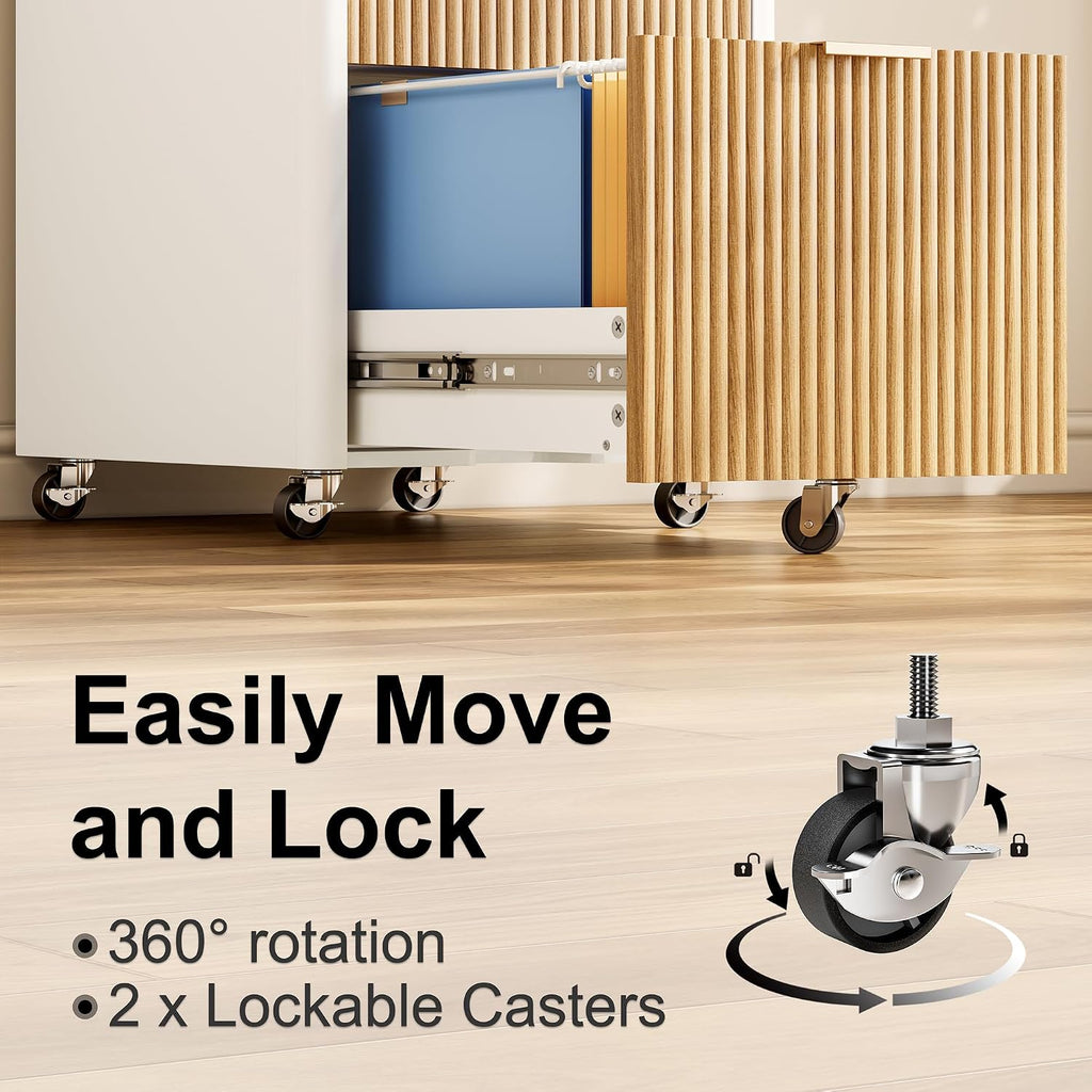 2 drawers fluted mobile file cabinet with lock, package contents