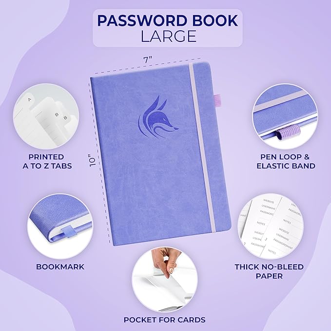 Clever Fox Password Book with alphabetical tabs. Internet Address Organizer - Image 2