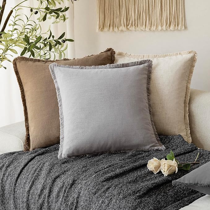 Foindtower Set of 2 Decorative Linen Fringe Throw Pillow Covers Cozy Farmhouse - Image 5