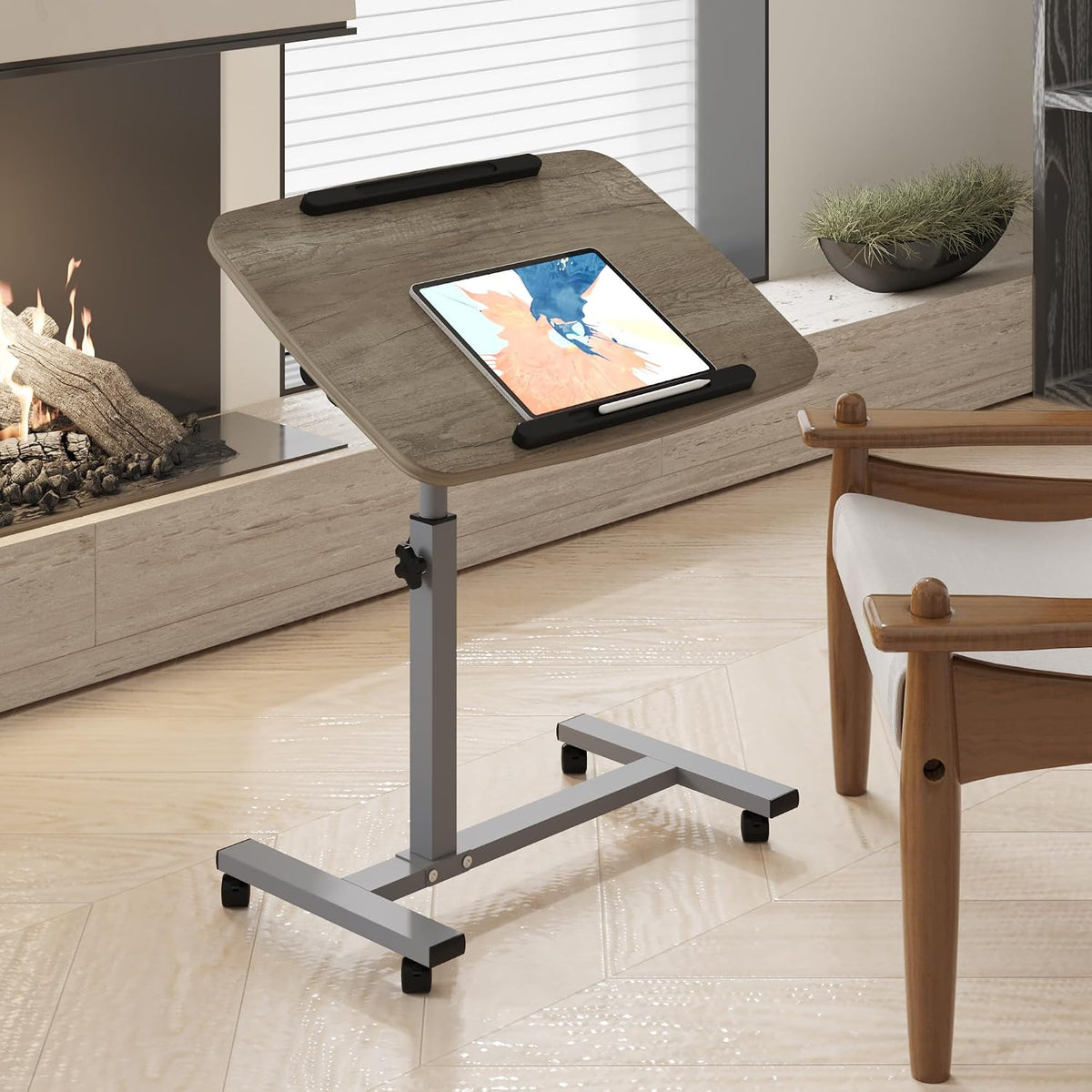 Height-Adjustable Rolling Overbed Laptop Table with Wheels for Bed & Couch