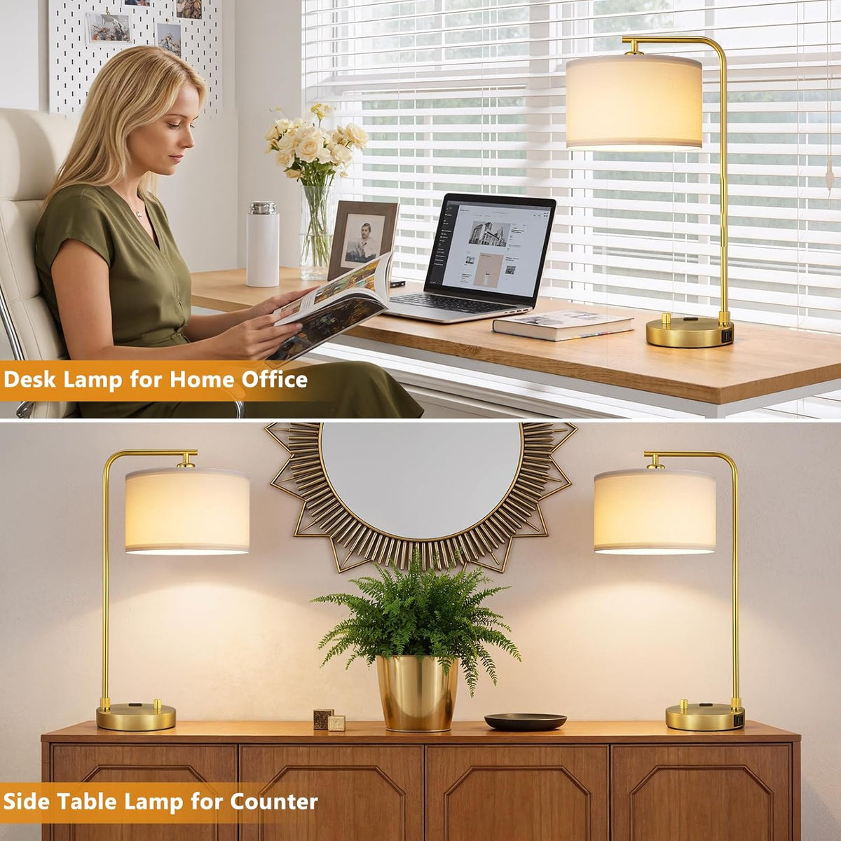 gold bedside lamps set of 2, fully dimmable, package contents