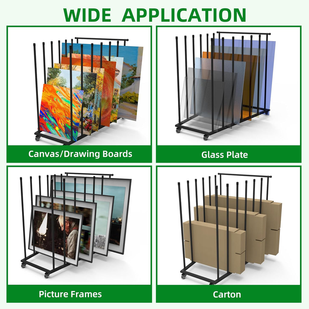 art storage rack, art canvas storage, canvas boards, close-up detail