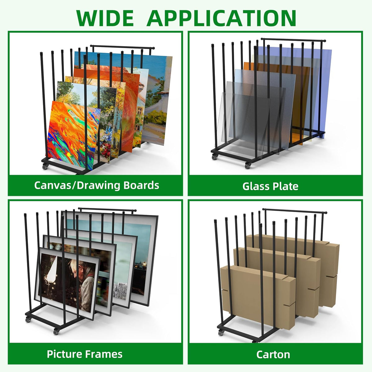 art storage rack, art canvas storage, canvas boards, close-up detail