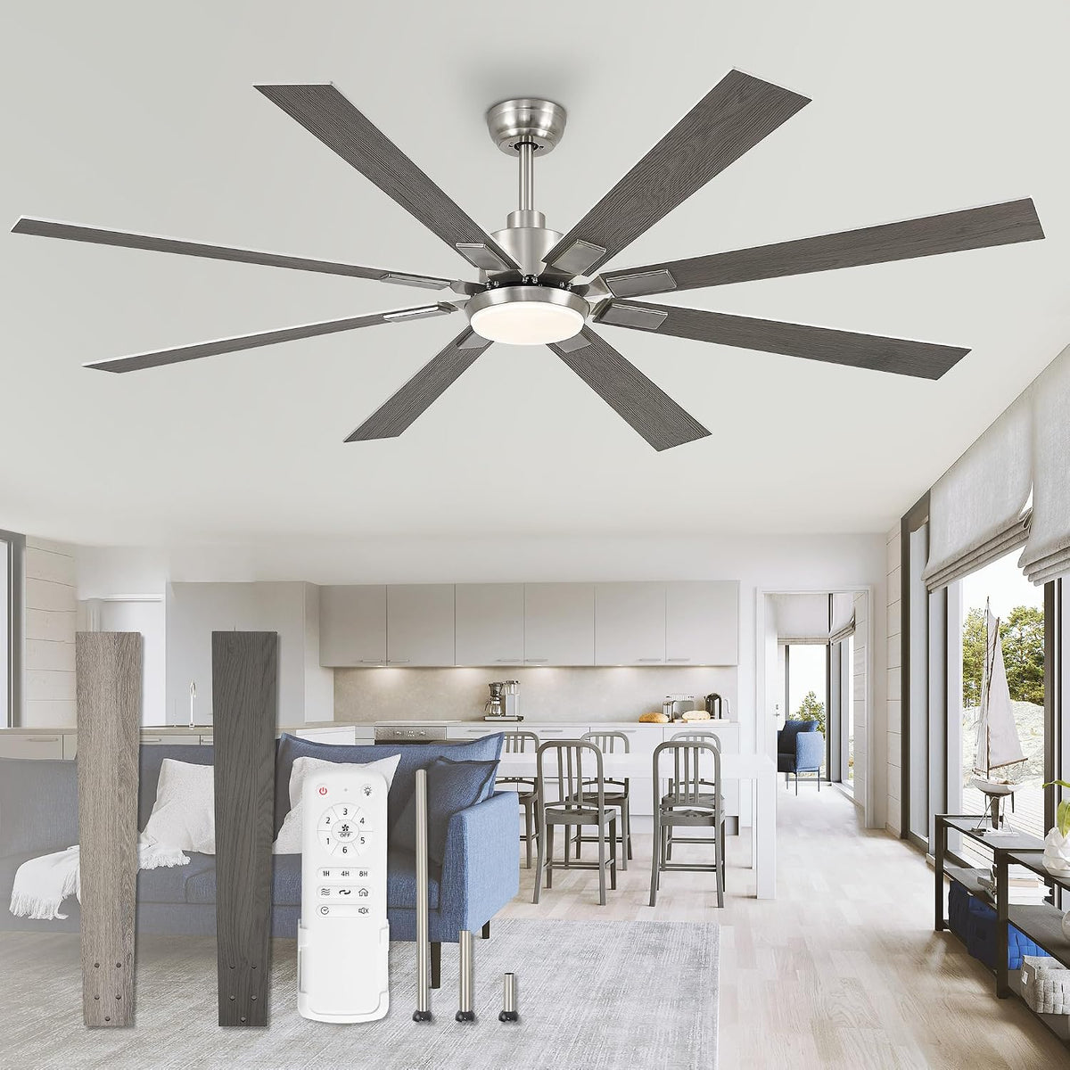 zmishibo 72” modern ceiling fan with light, remote, main product view