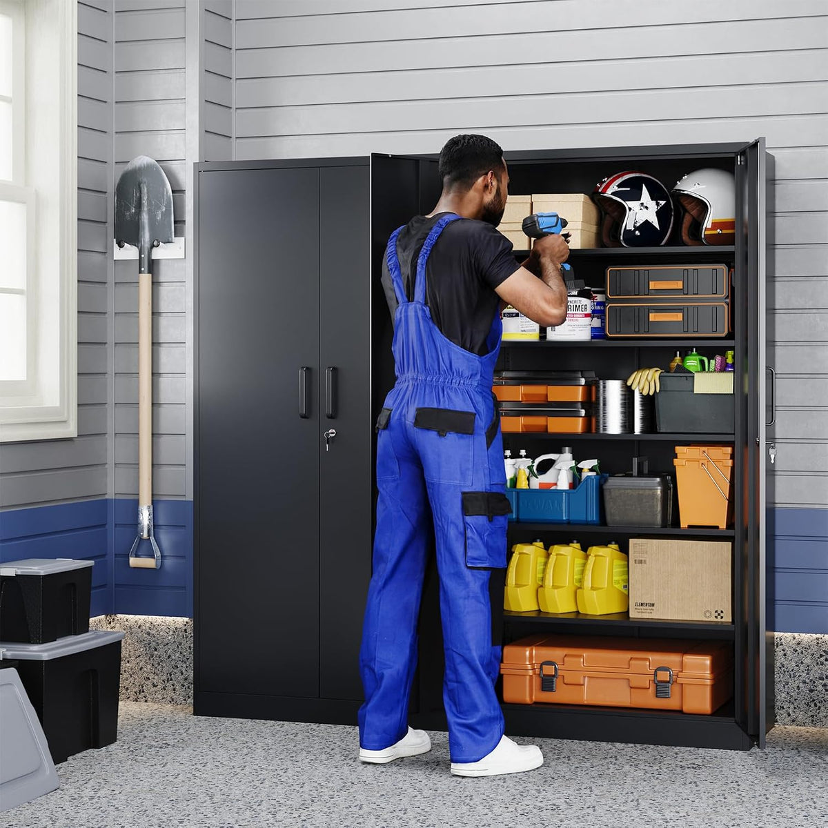 yizosh metal storage cabinet with lock - 72" shown in use