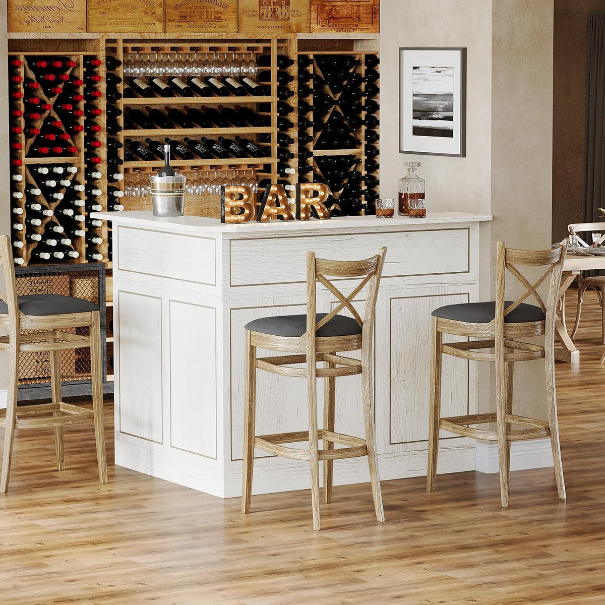 Tribesigns Bar Cabinet, L-Shaped Home Bar Table with Stemware Racks, 4-Tier C...