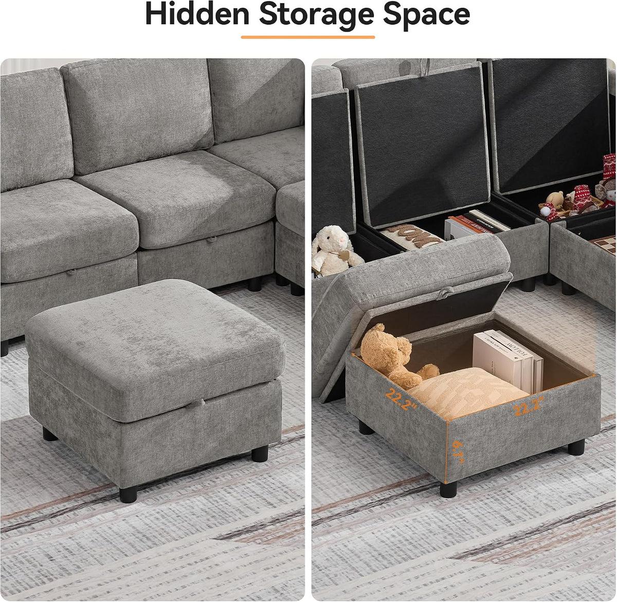 WUTUTUEE 25”Square Storage Ottoman Module for Modular Sectional Sofa, Living ...