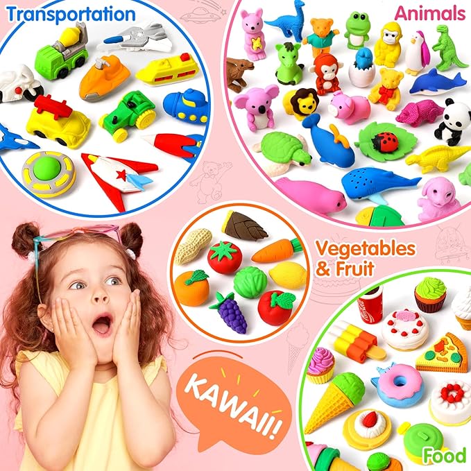 70 Pack Animal Erasers for Kids Bulk Desk Pets Classroom Prizes Treasure Box - Image 6