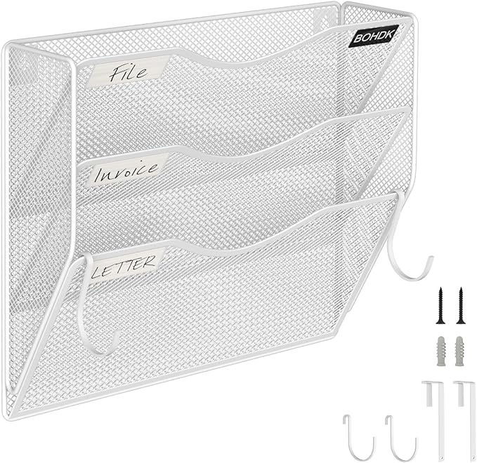 BOHDK Wall File Organizer, 3 Tire Hanging File Folder Mail Organizer, Vertical by BOHDK