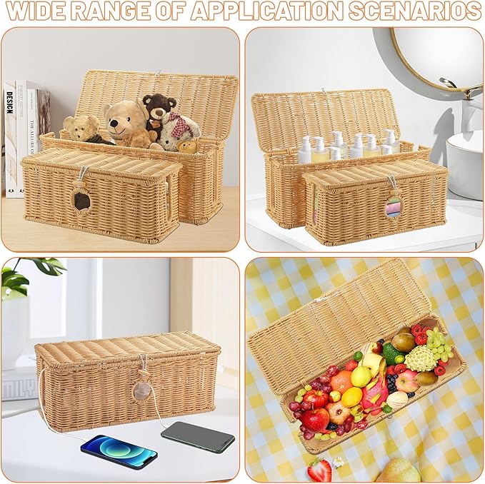 IHKFILAN 2 Pcs Handmade Cable Management Boxes Rattan Cable Organizer Large & - Image 7